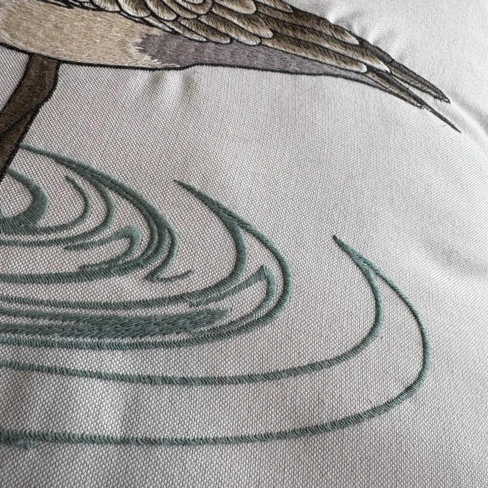 Coastal Shorebird Embroidered Accent Pillow in Cream and Brown
